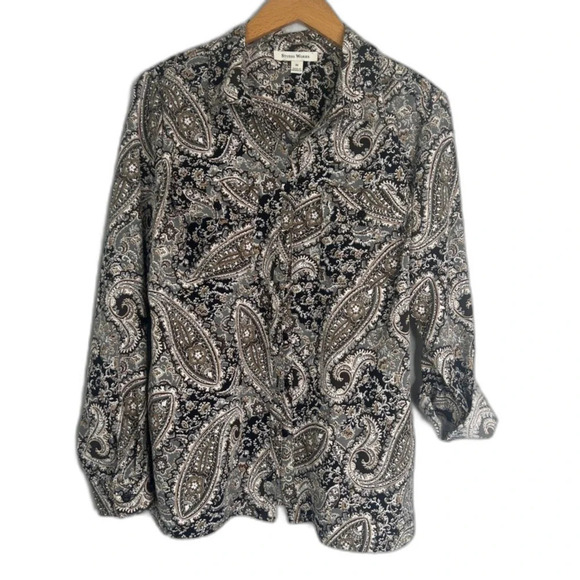 Studio Works Geometric Paisley Button Front Long Sleeve Blouse Size MD‎ - Picture 10 of 10